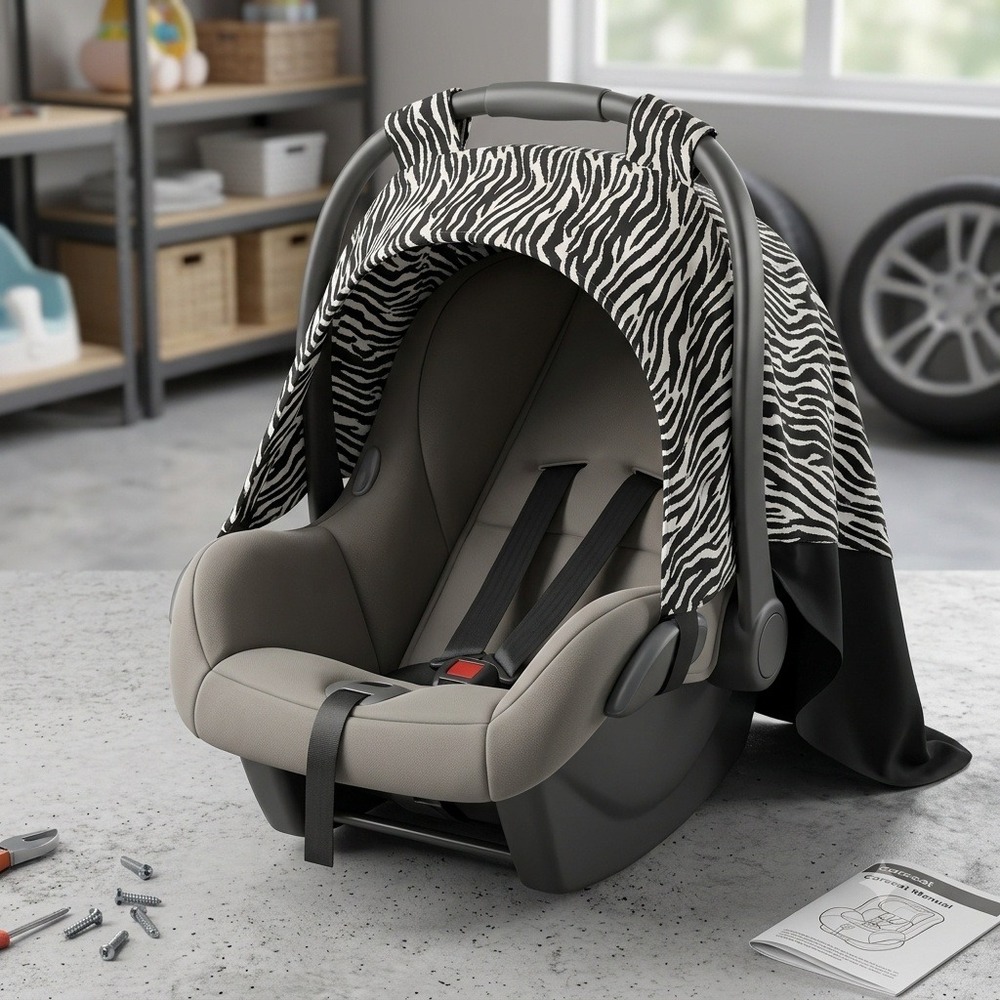 Zebra‎ Print Infant Car Seat Canopy Cover Reversible Black White Animal Print